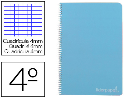 Cuaderno espiral Liderpapel Witty 4º tapa dura 80h 75g c/4mm. color celeste